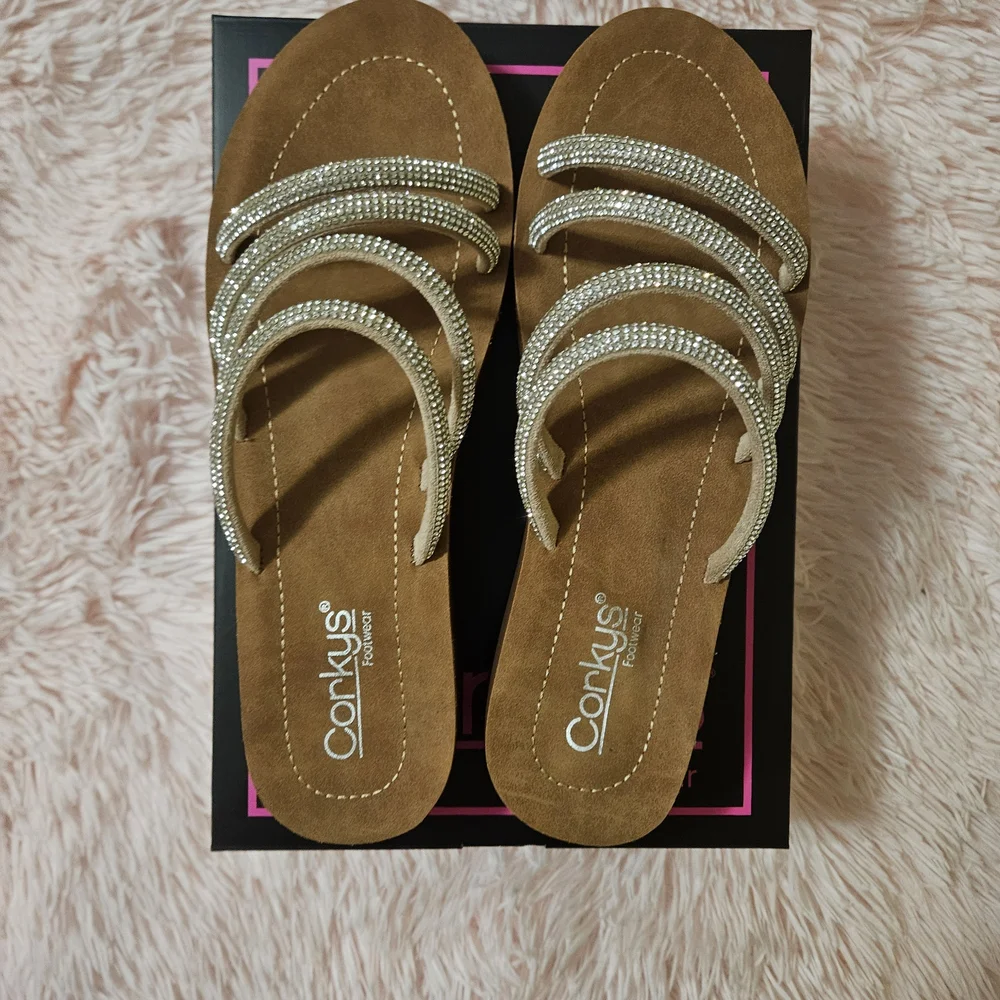New Corkys Women's Brown and Silver Sandals - Picture 4 of 12